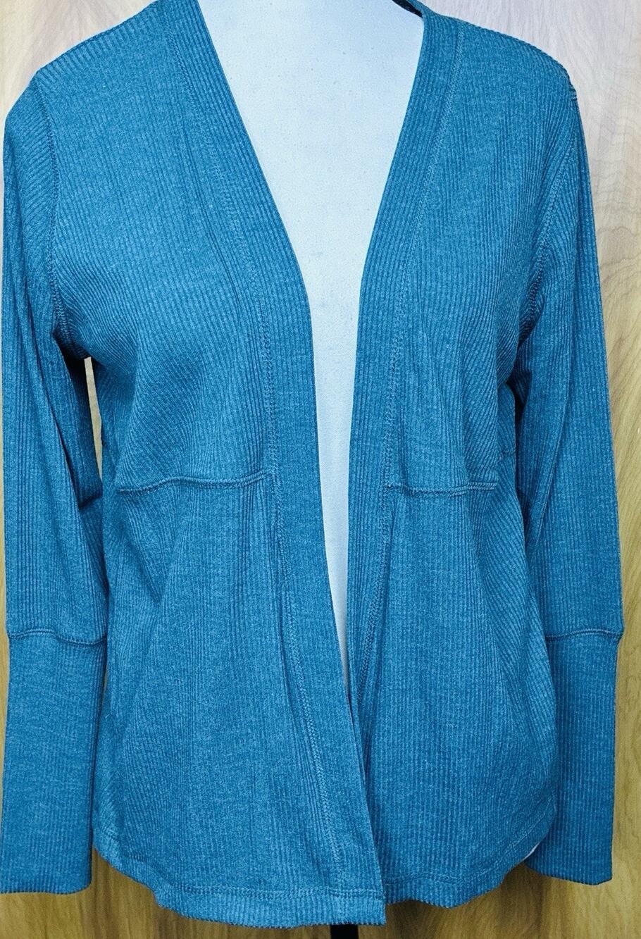 NWT Chaser Teal blue Sz S LS Open Ribbed Thumb Holes Pockets Open Jacket